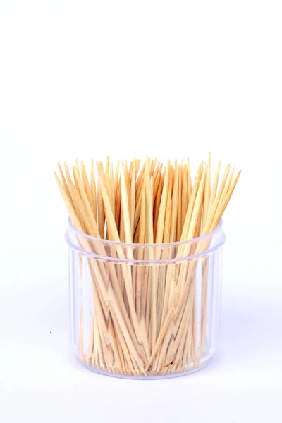 Toothpicks in the bank on a white background — Stock Photo, Image