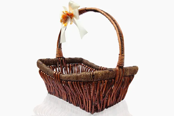 Empty wicker basket isolated on white background — Stock Photo, Image