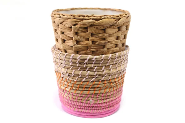 Woven wicker basket white background — Stock Photo, Image