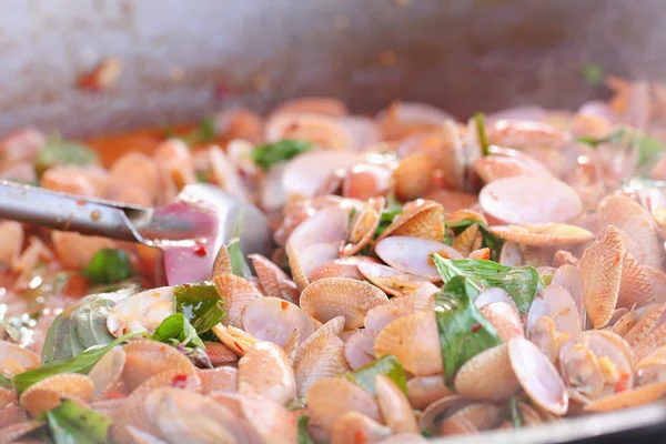 Spicy fried Shellfish fried in a pan — Stock Photo, Image