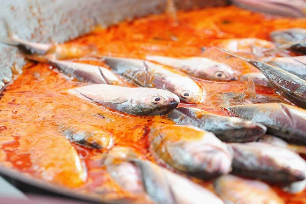 Fischcurry in der Pfanne gekocht — Stockfoto
