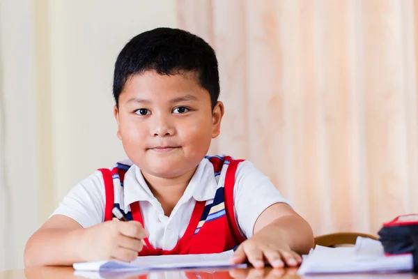 The boy work homework carefully. — Stock Photo, Image