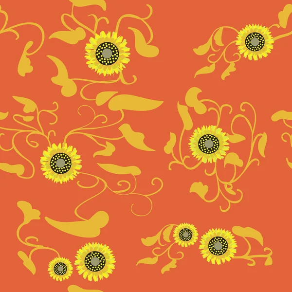 Sunflower flower seamless pattern orange background — Stock Vector