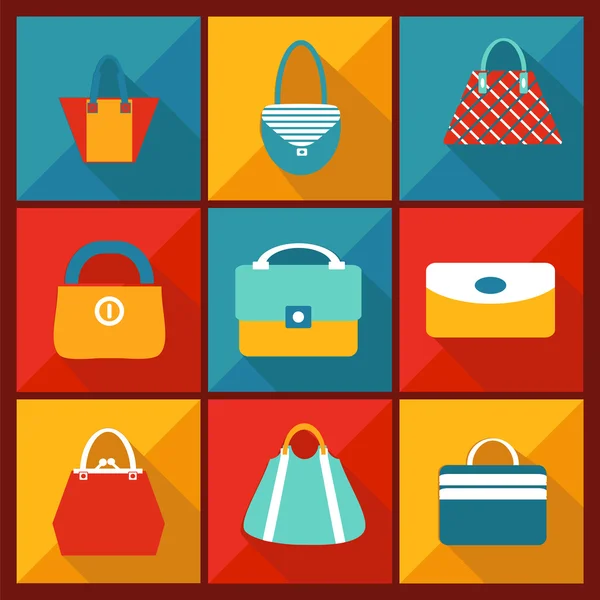 Color Icono plano de la bolsa de moda — Vector de stock