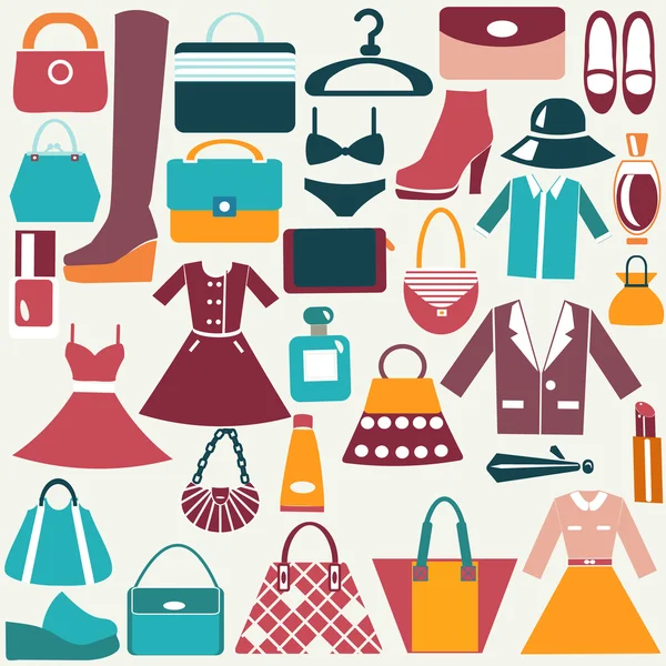 Clothes and accessories vintage icons — Stock Vector