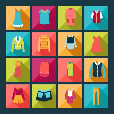 Giysi düz vector Icons set - illüstrasyon