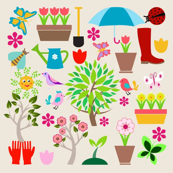 Iconos conjunto de elementos Jardinería — Vector de stock