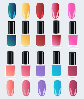 Set of multicolored bottles with nail polish  clipart