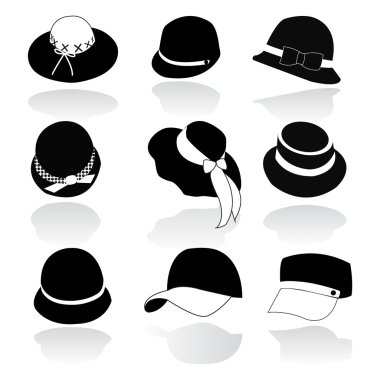 siyah şapka siluet vektör Icon set