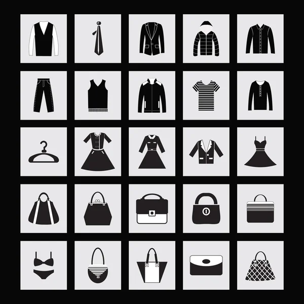 Icônes ensemble d'éléments de mode hommes et femmes vêtements — Image vectorielle