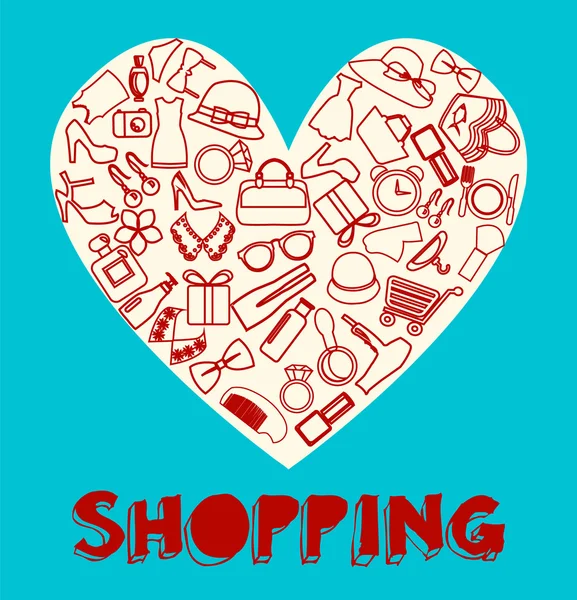 Juego de iconos de compras lleno de corazón- Ilustración — Vector de stock