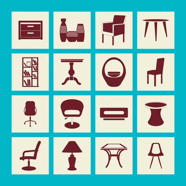 Interior Icons Flat — Stock Vector