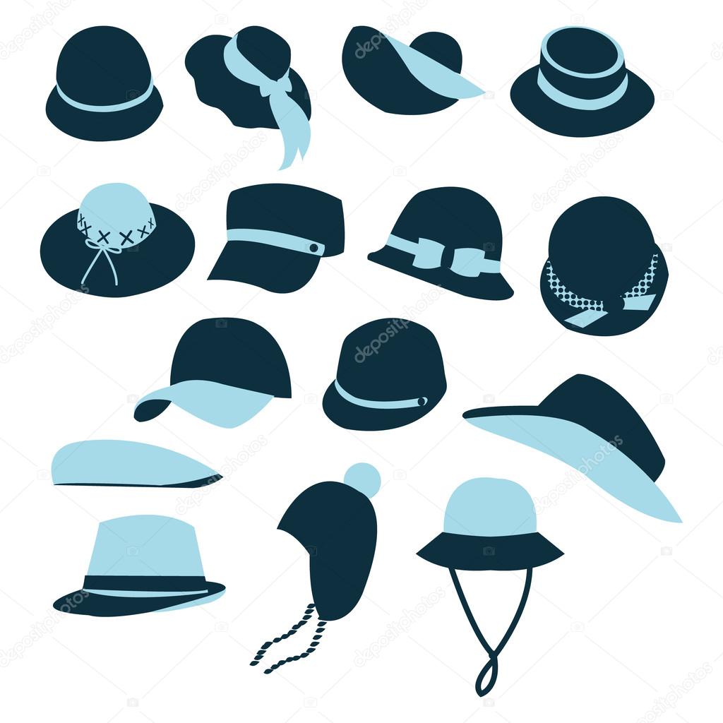 Icon Set vector of Hats Black Silhouette-illustration
