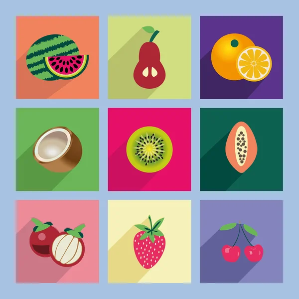 Set de iconos, Frutas - Ilustración — Archivo Imágenes Vectoriales