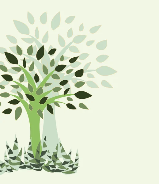 Cartão com estilizado com árvore e grama - Ilustração — Vetor de Stock