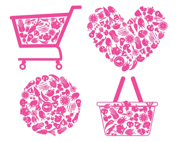Organic healthy  food shopping cart - Illustration — Stock Vector