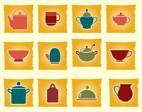 Vintage  icons set kitchen ware - Illustration — Stock Vector