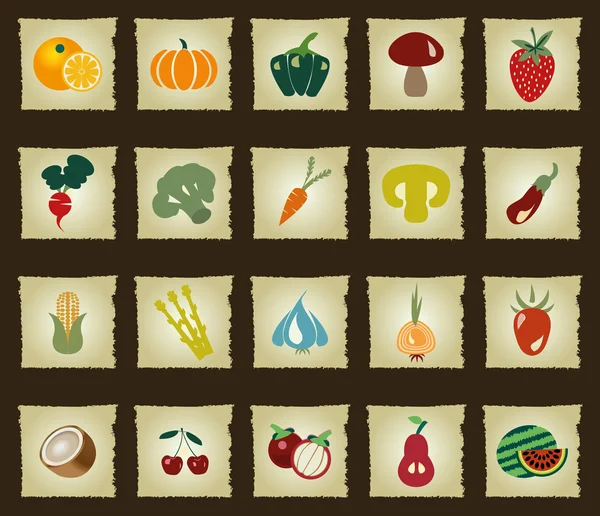 Conjunto de iconos de frutas y verduras - Ilustración- Ilustración — Vector de stock