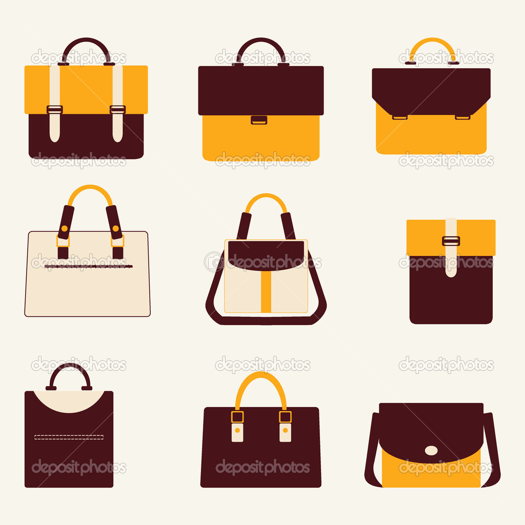 Set icons of business bags briefcase and  handbags - Illustratio