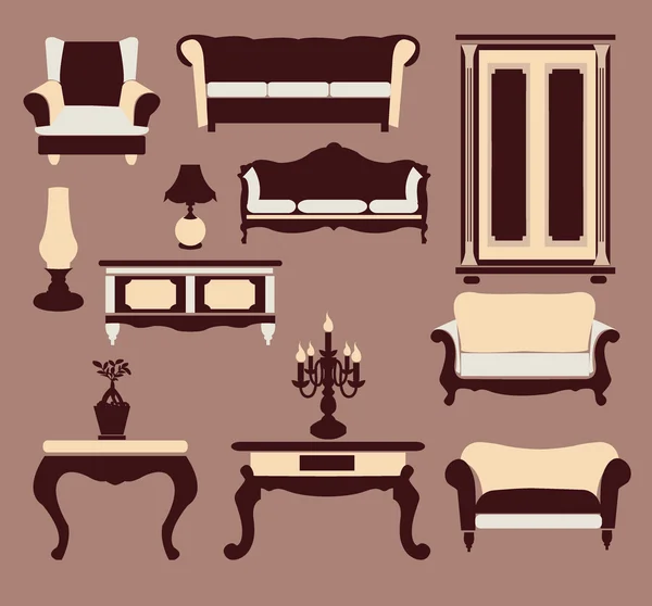 Estilo retro Muebles Siluetas — Archivo Imágenes Vectoriales