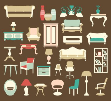 retro tarzı mobilya simgeler silhouettes