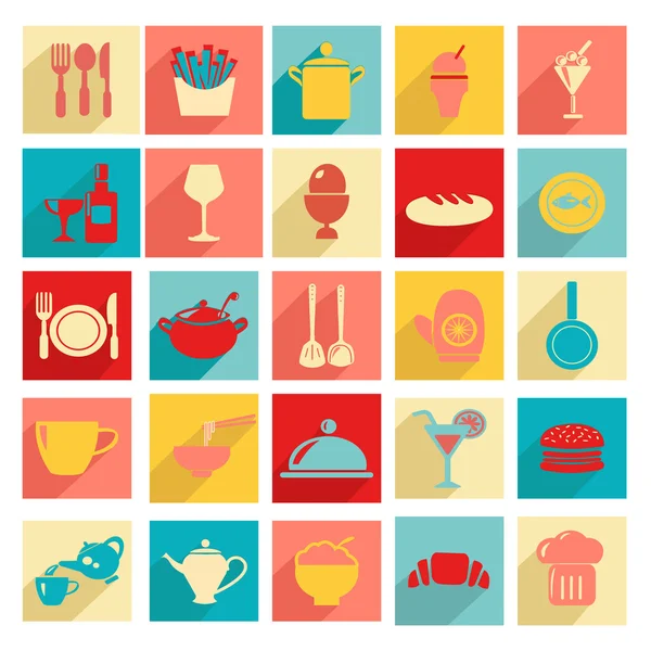 Flat design Restaurant and dining icons  Silhouettes — Stock Vector