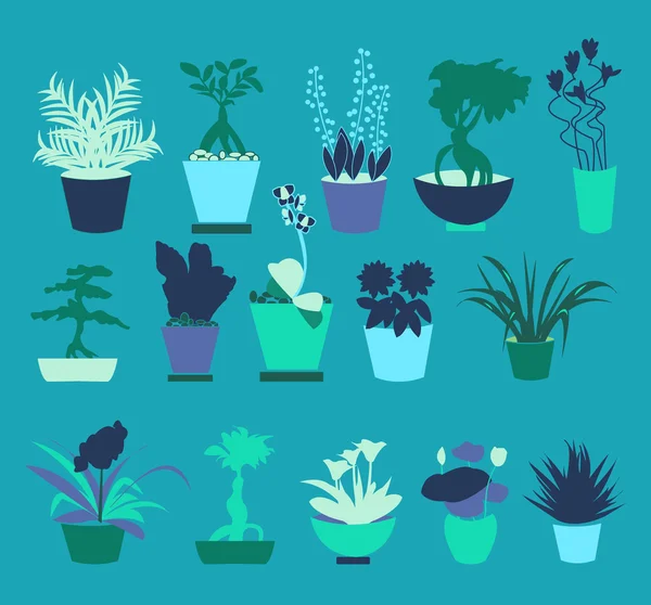 Conjunto de iconos planos de la colección de siluetas de plantas - Ilustración — Archivo Imágenes Vectoriales