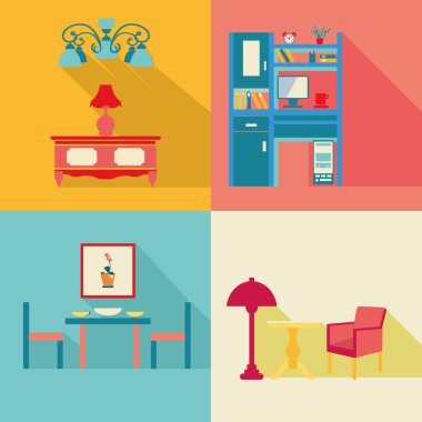 uzun gölge düz tarzı renkli iç Icons set 