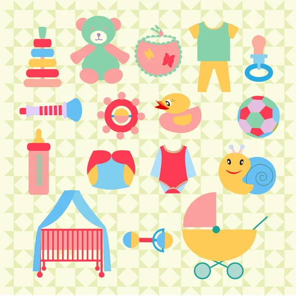 Newborn baby stuff icons set - Illustration — Stock Vector
