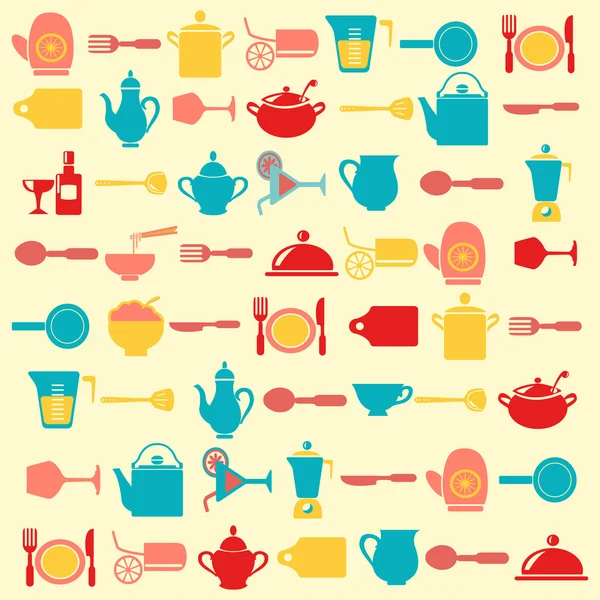 Keuken gebruiksvoorwerpen patroon - illustratie — Stockvector