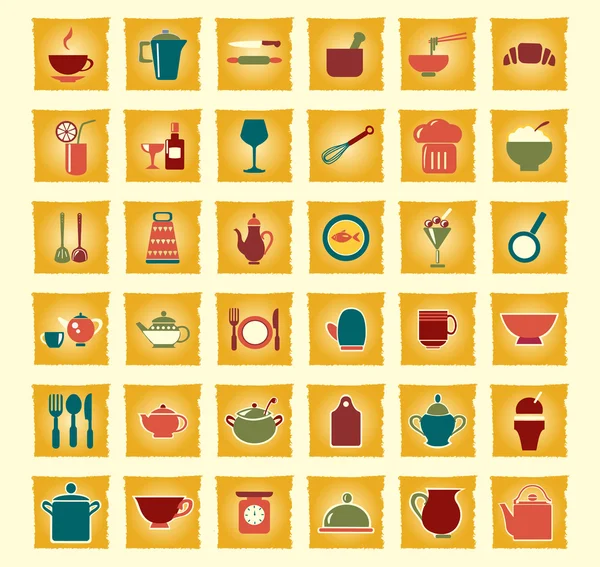 Vector kitchen and food icons — Stock Vector