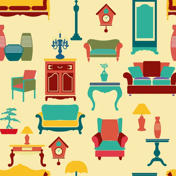 Mobilier de salon fond de motif sans couture - Illustration — Image vectorielle