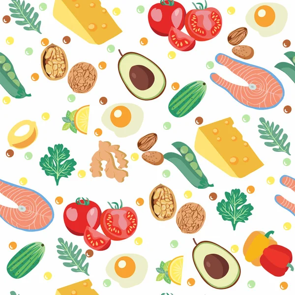 Vector Seamless Pattern Organic Vegetables Background Fresh Healthy Food Diet — Stock Vector