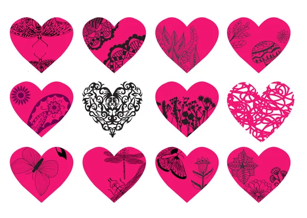 Hand Drawn Vector Hearts Set Tattoo Design Heart Icon Set — Stock Vector