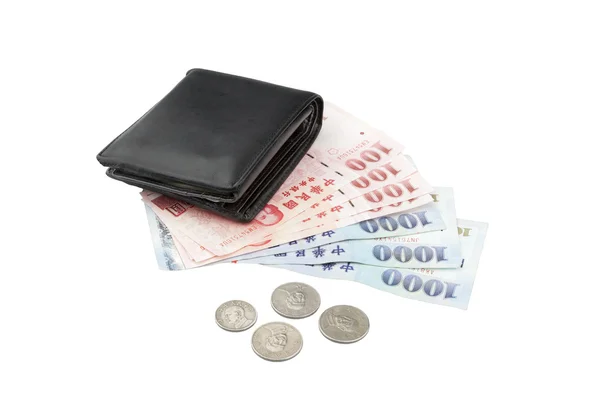 New Taiwan dollar Cash and coins with wallet — Stock Photo, Image