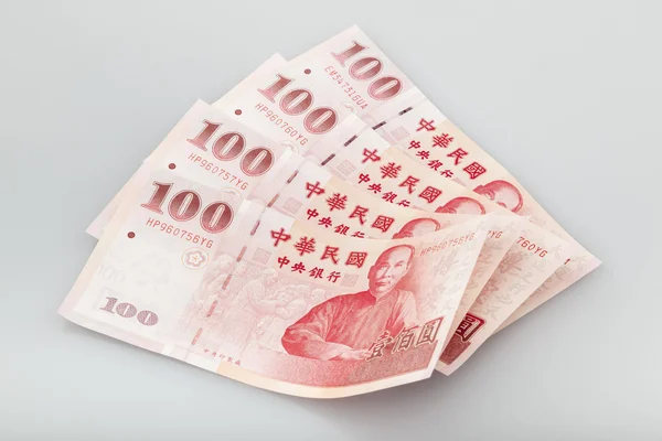 Four piece of one hundred dollar of New Taiwan Dollar cash clo — Stock Photo, Image