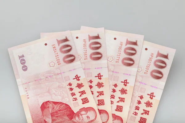 Four piece of one hundred dollar of New Taiwan Dollar cash clo — Stock Photo, Image