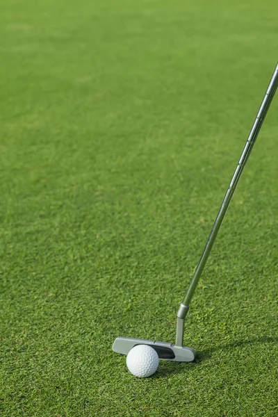 Putter coloca uma bola de golfe para buraco no verde do campo de golfe — Fotografia de Stock