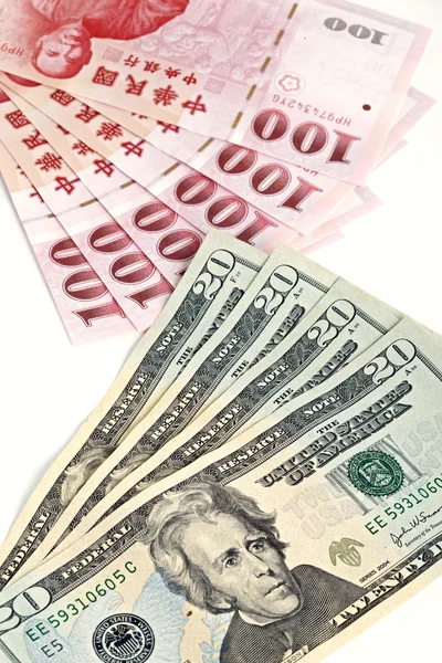 Six piece of one hundred dollar of New Taiwan Dollar cash and — Stock Photo, Image