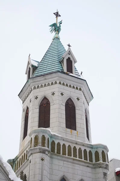 Motomachi Roman Catholic Church roof detail close up , in snowi — Stock Photo, Image