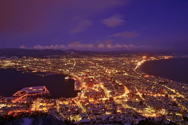 Hakodate staden natt syn ovanifrån från hakodate mountain Stockbild