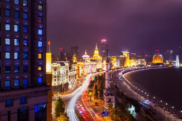 Shanghaii bund gece sahne görünümü, Çin — Stok fotoğraf