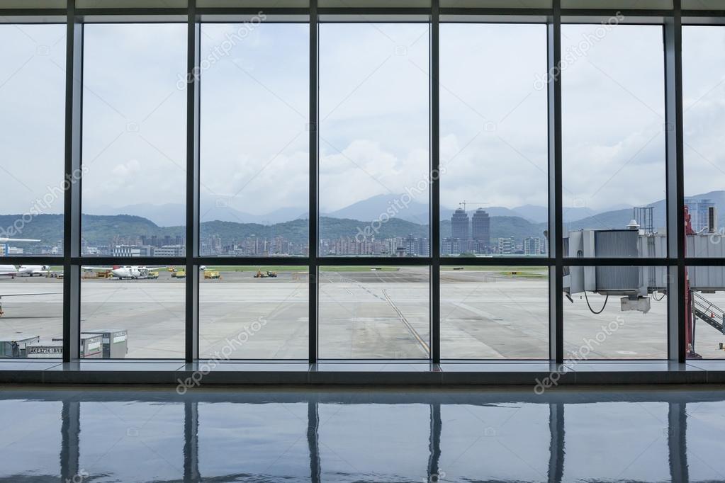 Taipei Songshan Airport Terminal interior sight with outside