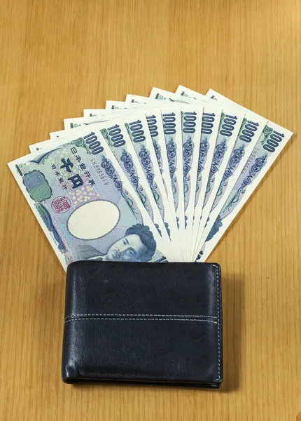 Ten peices of one thousand Japanese cashes wallet close up — Stock Photo, Image