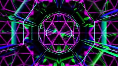 Fütürist metal bir koridorda 4K Soyut Uçuşlar. Bir hiperuzay tünelinin 3 boyutlu animasyonu
