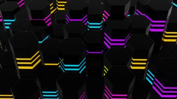 Astratto Loop Onde Sfondo Cubi Sul Piano Luci Neon Una — Video Stock