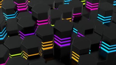 4K Soyut, uçaktaki ve neon lambalardaki küp arkaplan dalgalarını döngüye soktu. Küp şebeke. Animasyon tasarımı ile klasik basit arkaplan.