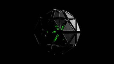 4KSci-Fi Füzyon Çekirdeği 3 boyutlu animasyon. Vj döngüsü. Siyah metal kürenin dönüşü