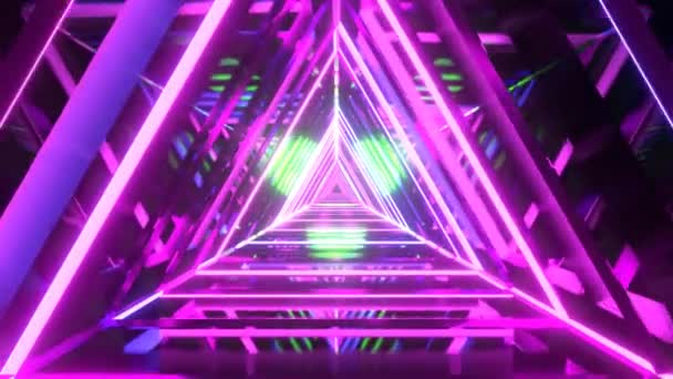 Tunnel Triangolo Fantascientifico Astratto Con Luci Neon Rosa Blu Futuristico — Video Stock