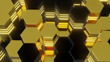Işık ışınlı fütüristik yüzey altıgen deseni. Modern duvar kağıdı dijital tasarımı. 3d hazırlayıcı